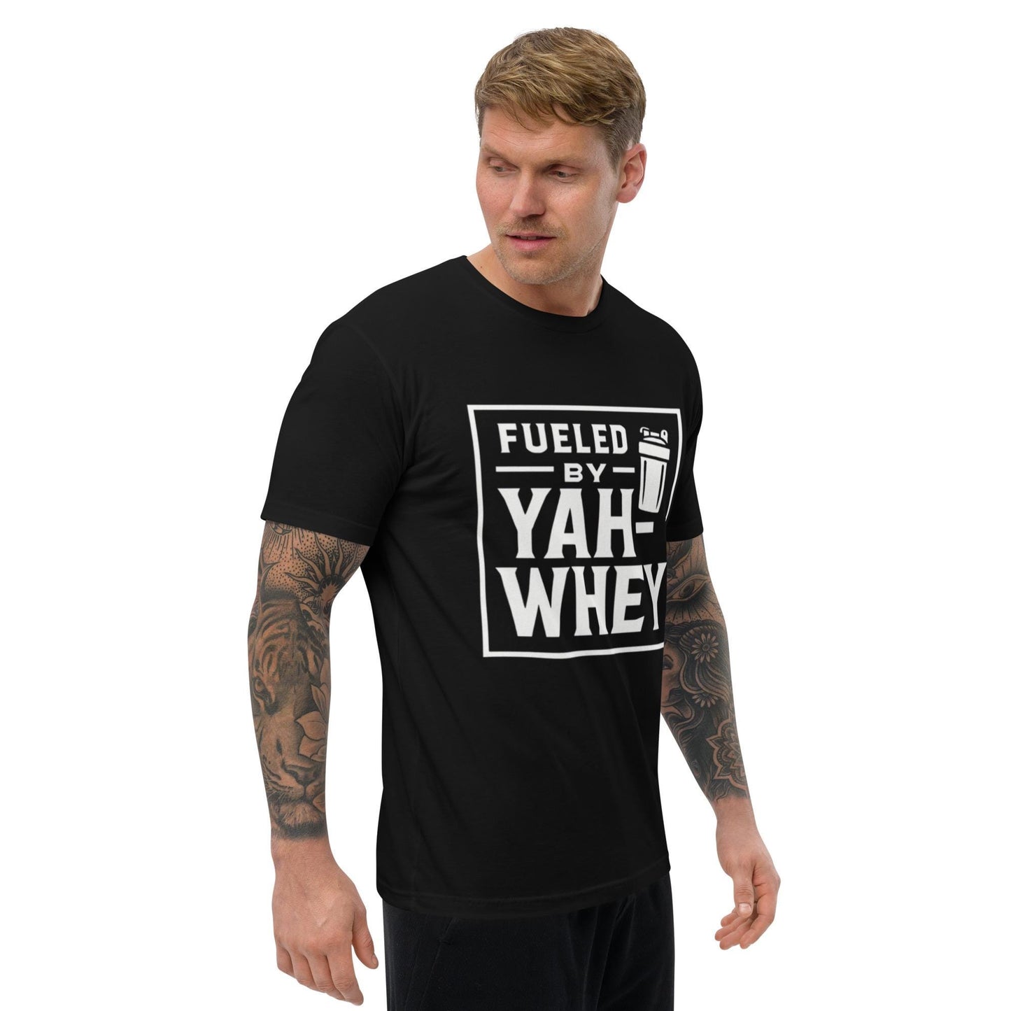 Christian Fitness Tee – “Fueled by Yah-whey” | Funny Faith Gym Shirt