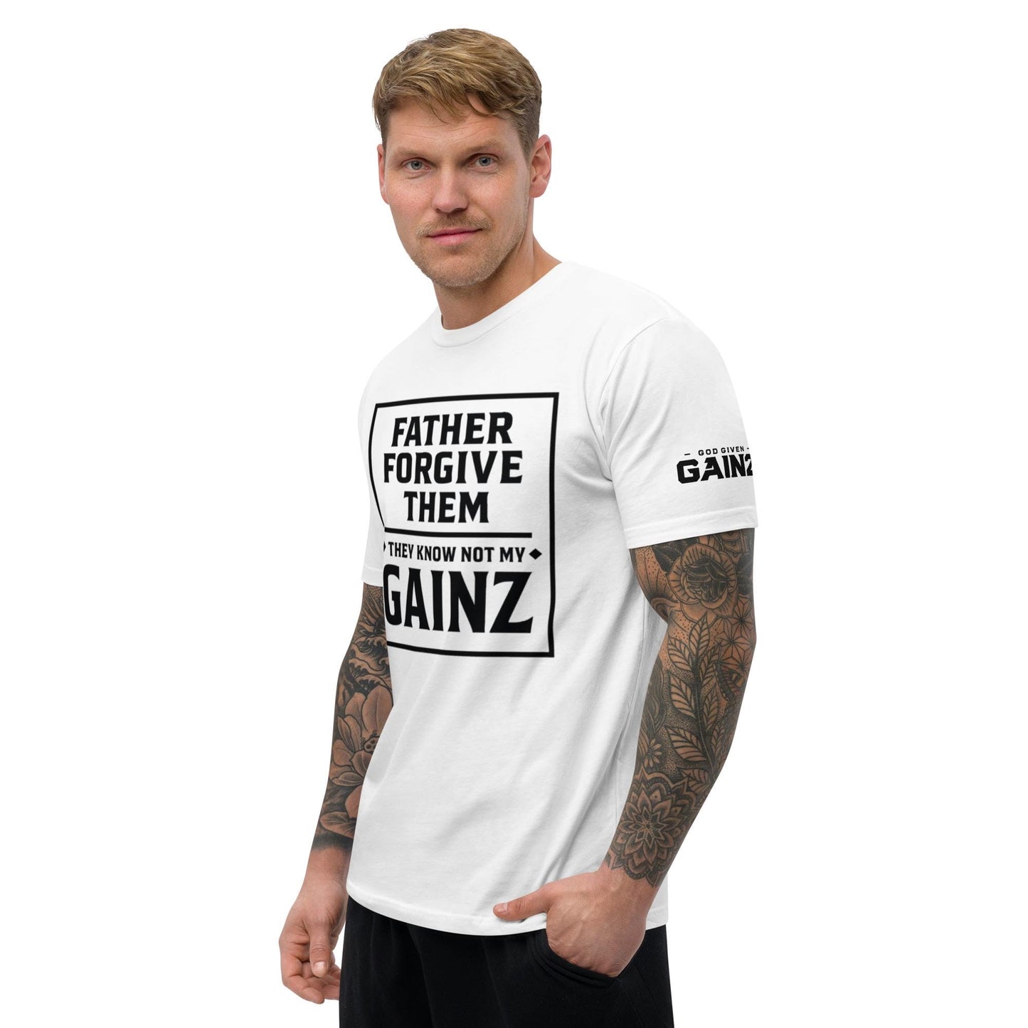 Christian Gym T-Shirt – “They Know Not My Gainz” | Funny Faith Fitness Tee