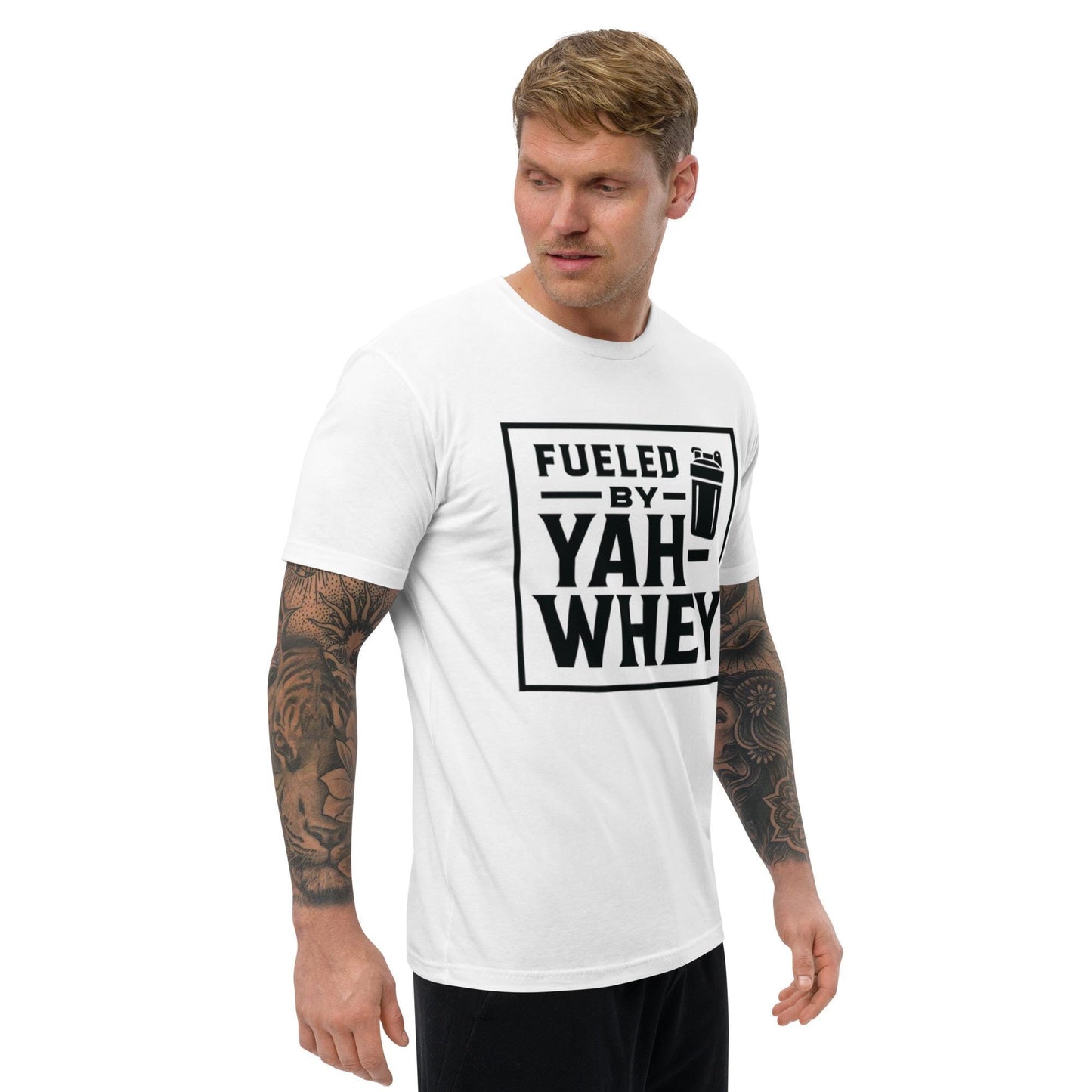 Christian Fitness Tee – “Fueled by Yah-whey” | Funny Faith Gym Shirt