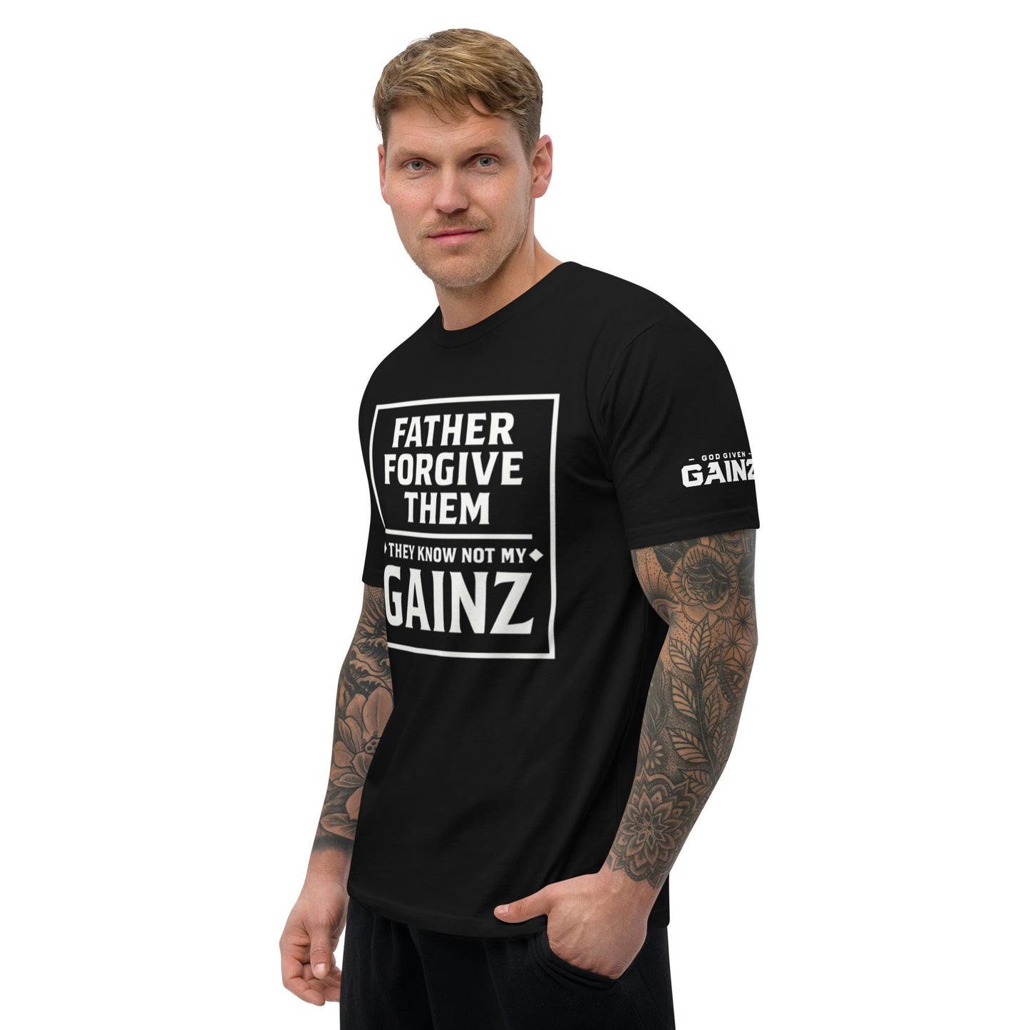 Christian Gym T-Shirt – “They Know Not My Gainz” | Funny Faith Fitness Tee