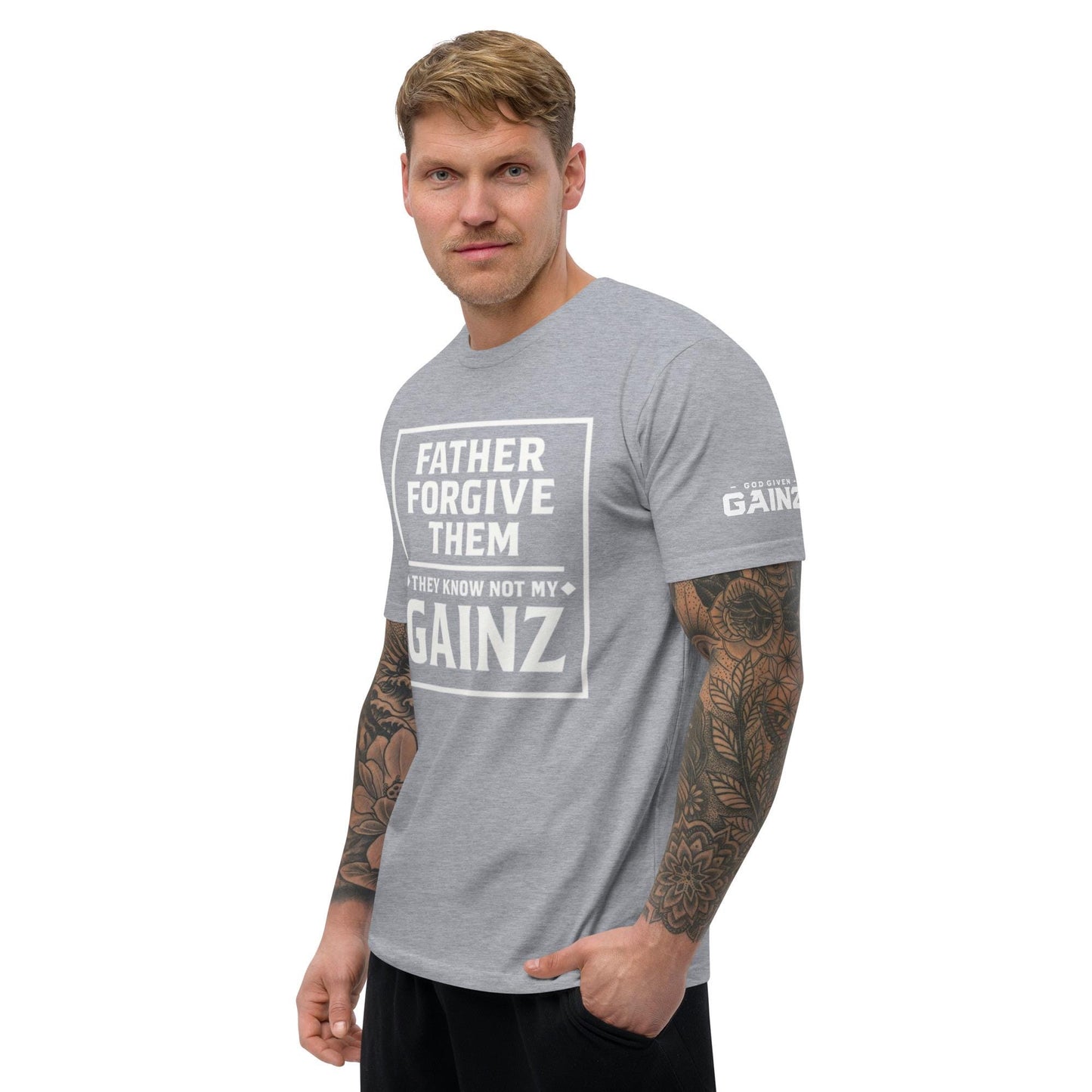 Christian Gym T-Shirt – “They Know Not My Gainz” | Funny Faith Fitness Tee